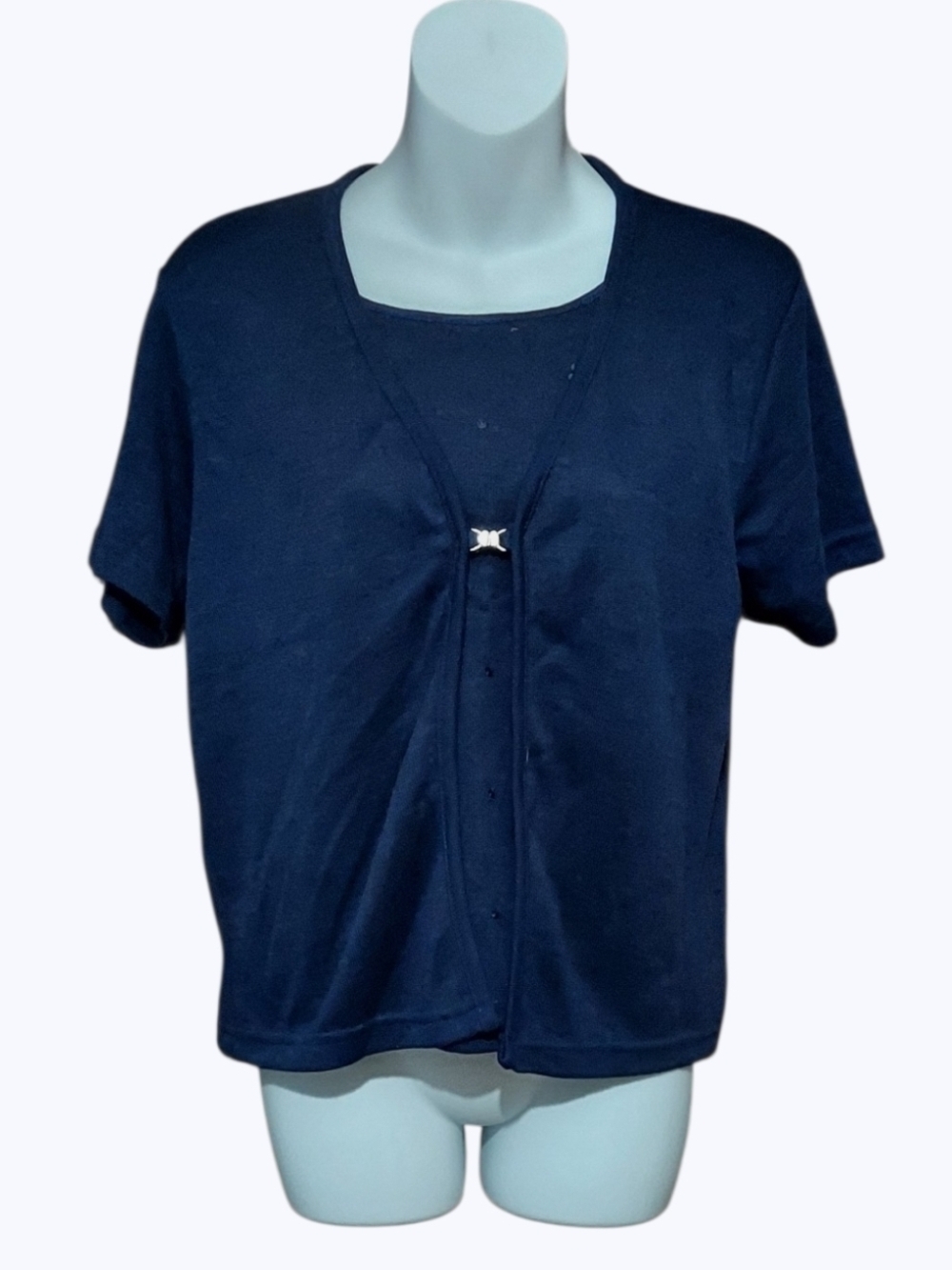 NWT Carolyn Taylor Navy Short-Sleeve 2-Fer Cardigan Top Sz Petite Small